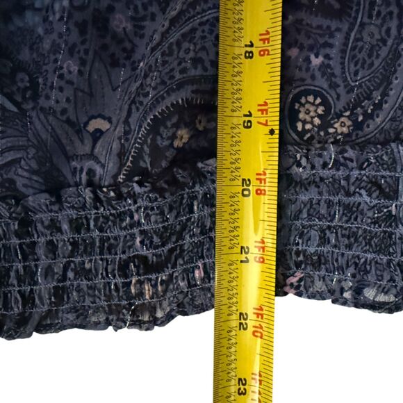 Lucky Brand Paisley Blue Print Sheer Long Sleeve Boho Top Size M - Picture 12 of 13